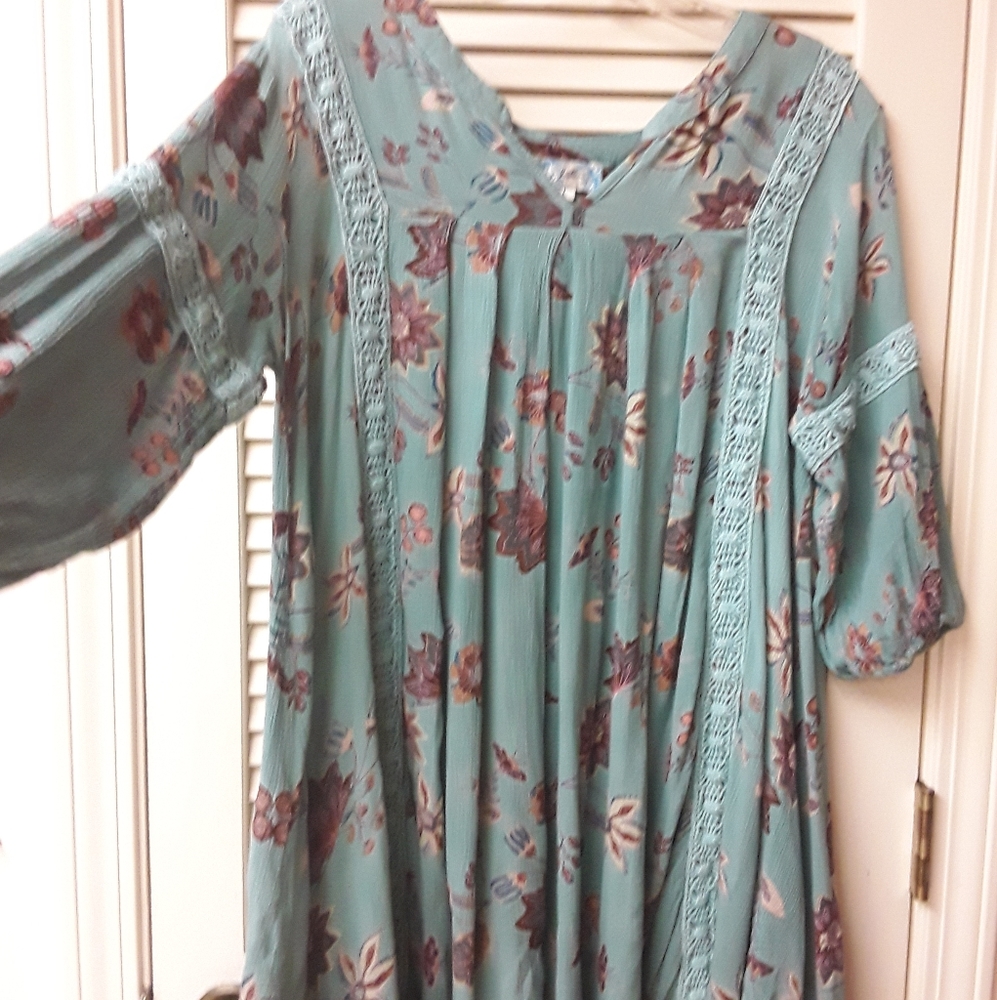 Blue Aqua Sea Foam Flowy Blouse Boho L